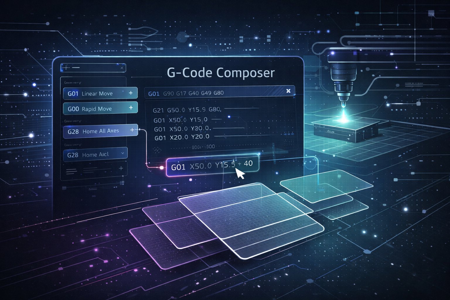 GCode Composer – pracovní pohled