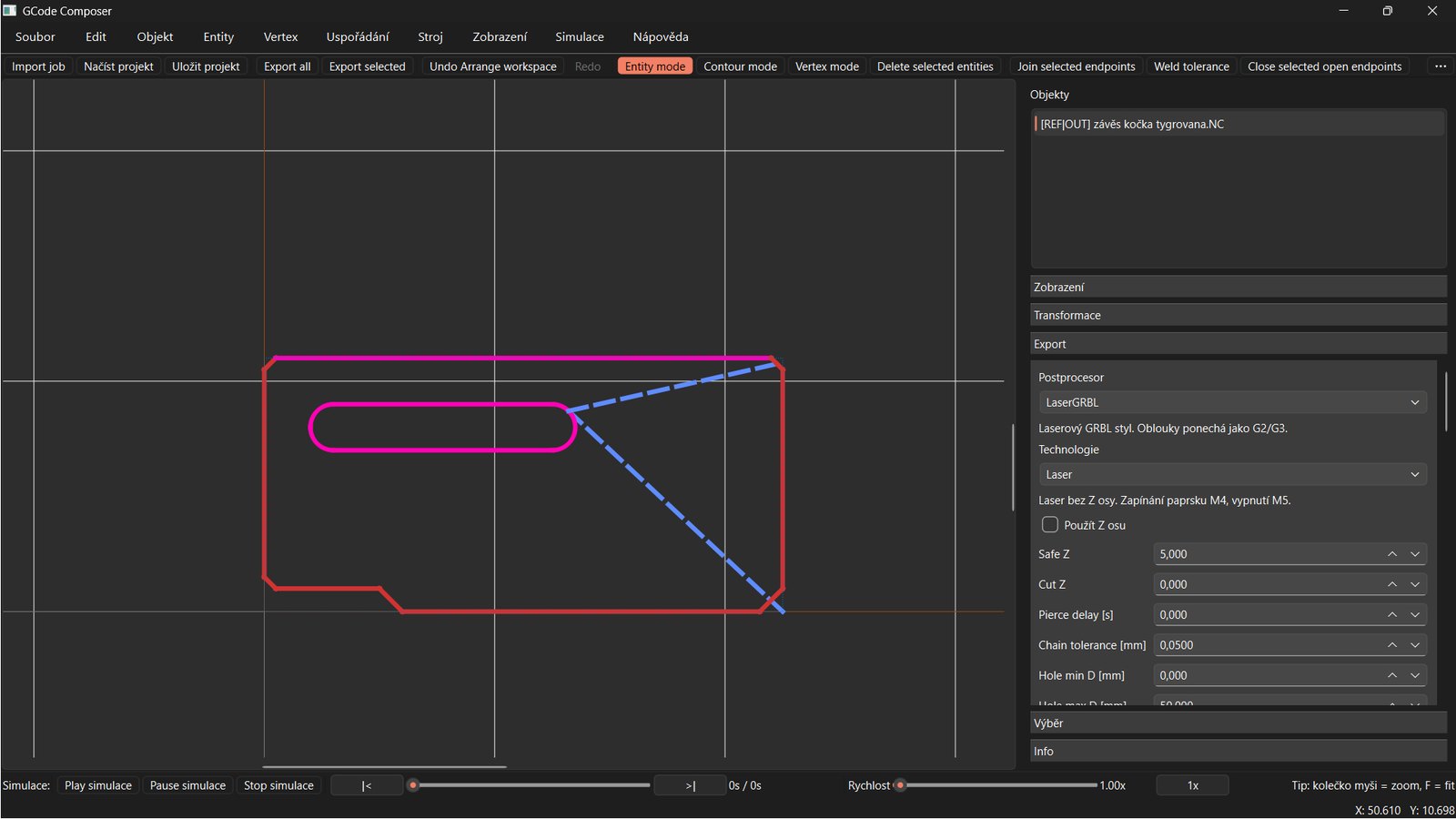 GCode Composer – pracovní obrazovka